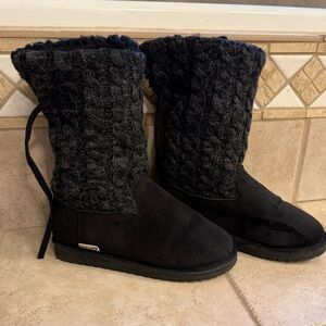 Muk Luks Black Knit-Cuff Suede-Look Winter Boots